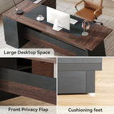 LITTLE TREE 78-Inch Executive Office Desk with File Cabinet, Large Modern Corner Office Desk for Home Office, 3-Drawer Wood File Cabinet, Spacious Workstation for Home Office (Brown & Black) LITTLE TREE