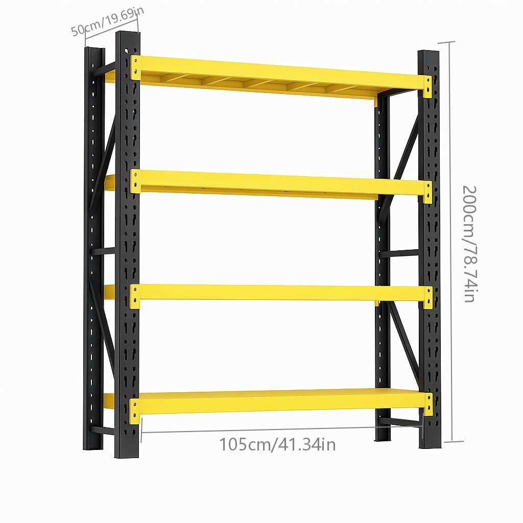 Storage Shelves Heavy Duty, Metal Garage Shelving Units, 4 Tier Storage Rack Shelf, Steel Industrial Shelving, Adjustable Standing Shelf for Basement/Warehouse Yellow and Black, W41.34*D19.69*H78.74 Generic