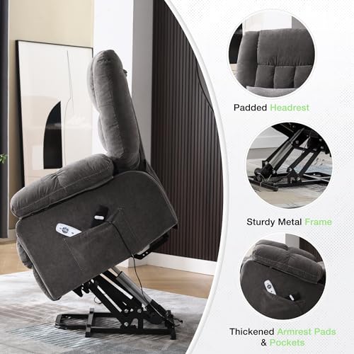 BOSMILLER Power Lift Recliner Chair with Massage and Heat for Elderly,Electric Lift Chair with USB Charging Runction and Side Pockets, Suitable for Living Rooms and bedrooms,Grey