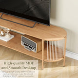 Yechen Boho Natural Hand-woven Rope TV Stand for Up to 65" TV, Mid-Century Modern TV Console, Wooden Oval Entertainment Center for Living Room, Media Console with Storage Shelf and Sturdy Steel Legs Yechen