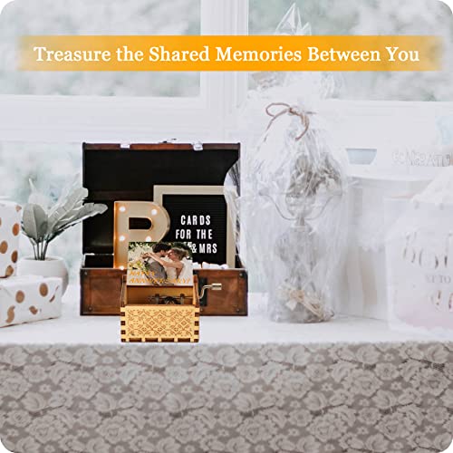 Personalized Music Box Custom Gift with Your Photo Text Wooden Hand Crank Music Box for Father's Day Mother's Day Valentine's Day Wedding Anniversary Boneker