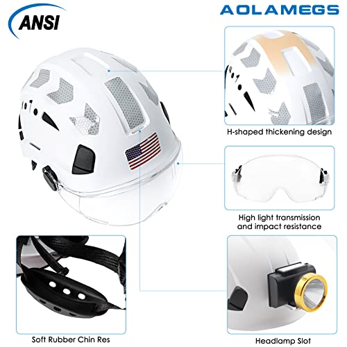 Hard Hats Construction OSHA Approved - ANSI Z89.1 Reflective Construction Worker Hat, Vented White Hard Hat with Visor for Men Women, ABS Safety Helmet for Adults,6-pt.Suspension Aolamegs