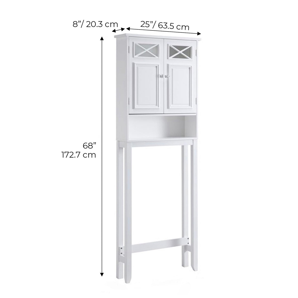 Teamson Home Dawson Wooden 2-Door Bathroom Etagere Over The Toilet Space Saver Cabinet with Interior Adjustable Shelf and Open Shelf, White with Chrome Knobs Teamson Home