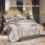 Jacquard Full Comforter Set with Sheet Set Gold Bedding Set 8 Pcs Embroidery Neoclassical Floral Pattern Bed Home Decor Soft Down Comforter Luxury Hotel Silky Bed in a Bag with 1 Cushion Cover Bedding_Dreamer