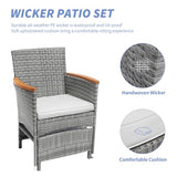 5 Piece Outdoor Patio Furniture Set with Table&Ottoman Outdoor Furniture Patio Set Bistro Wicker Patio Set of 2 Outside Lawn Chairs Conversation Sets for Porch Balcony Pool(Gray Wicker&Gray Cushion) ARTBUSKE
