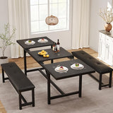 Garvee 63 in Extendable Dining Table Set for 4-6 People, 3-Piece Kitchen Table Set with 2 Upholstered Benches, Farmhouse Dining Room Table Set for Kitchen, Living Room, Apartment, Black Garvee