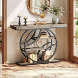 Huuger 41.3 Inch Entryway Table, Modern Console Sofa Table, Accent Table with Shelves, for Entry, Hallway, Entrance, Foyer, O-Shaped Metal Frame, Grey Huuger