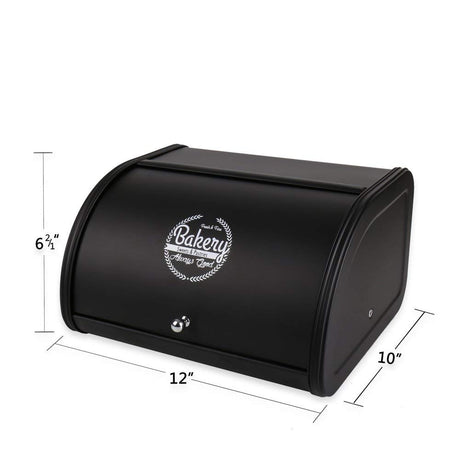 KL X458 Metal Bread Box/Bin/kitchen Storage Containers with Roll Top Lid (Black) KL