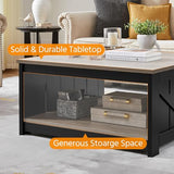 Yaheetech Farmhouse Coffee Table, Square Wooden Coffee Table for Living Room with Open Storage Shelf, 35.4 in Living Room Center Table for Home, Office, Reception Room, Gray & Black Yaheetech