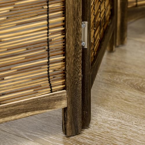 HOMCOM 4 Panel Room Divider, 5.5 Ft Portable Folding Privacy Screens, Reed Hand-Woven Freestanding Partition Wall Dividers for Home Office, Carbonized HOMCOM