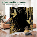 4 Panels Folding Screen Room Divider Cran Bird Wisteria Seamless Japanese Chinese Gold Black Traditional Canvas Screen Room Separator Freestanding Protective Decorative Divider Privacy Partition VETEB