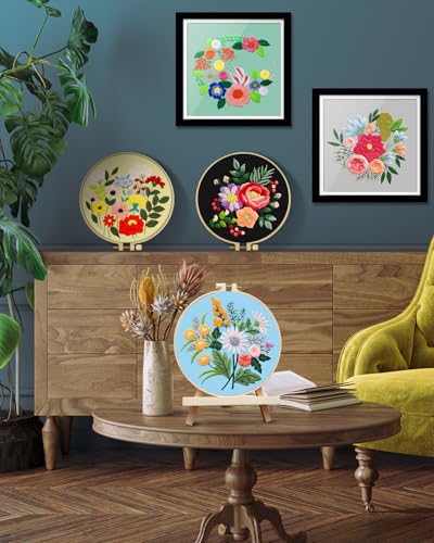 TINDTOP 5 Sets Embroidery Kit for Adults, Floral Embroidery Practice Kit for Beginners Include Embroidery Cloth Hoops Threads for Craft Lover Hand Stitch TINDTOP