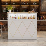PAKASEPT Reception Desk with LED Lights, L-Shaped Modern Front Desk with Glass Display Shelf, Reception Counter Table for Lobbies, Salons, Retail, Home Offices (White) PAKASEPT