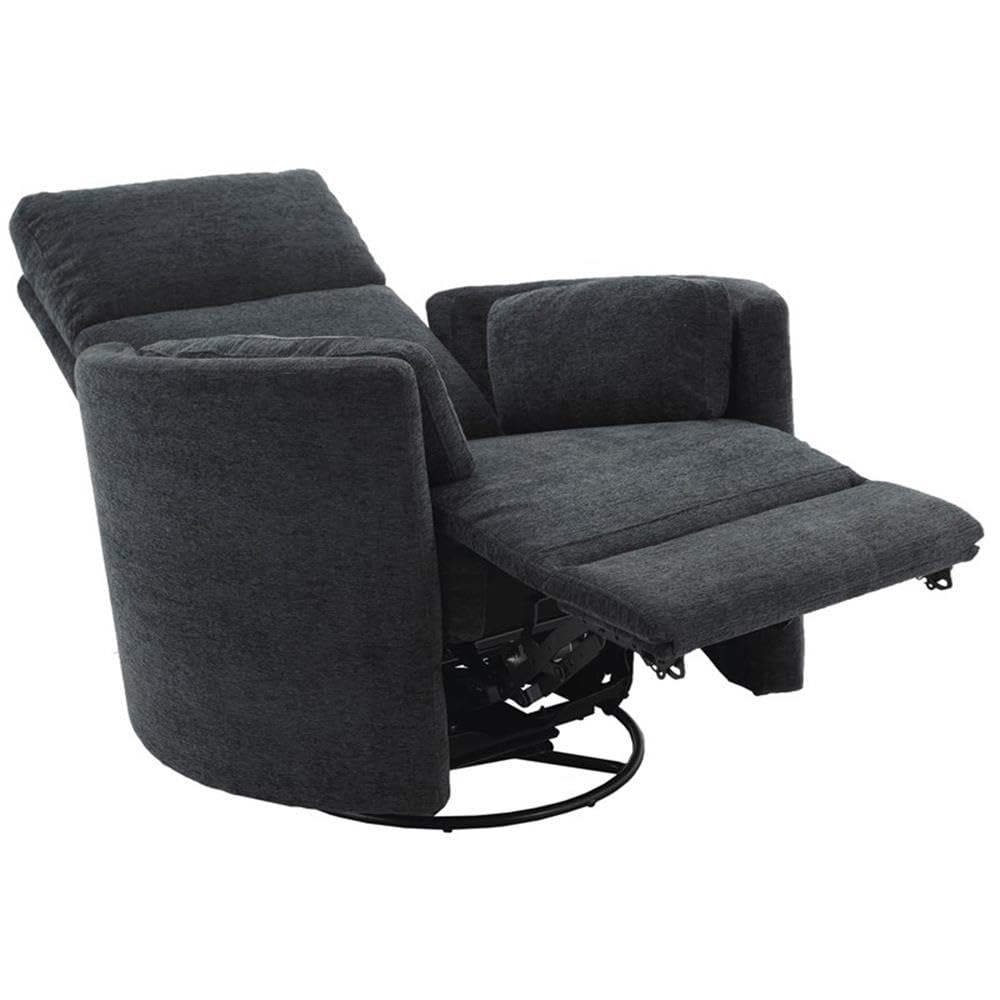 Pemberly Row Polyester Fabric Power Swivel Glider Recliner in Black with USB Charging Ports and 2 Comfort Pillows for Living Room Pemberly Row