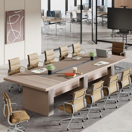SNKBOAT Conference Table for 12 People, 141.73 in Long Business Tables, Large Rectangle Meeting Seminar Table, Training Table with Thickened Top,2Two Grommets, for Home Office, Studio, Business SNKBOAT
