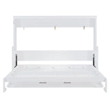 Save Space Folding Wall Bed with Desk, Queen Size Wood Hideaway Bed with Hydraulic Lift Design for Small Space Bedroom Guest Room, White MaiDeHaoo