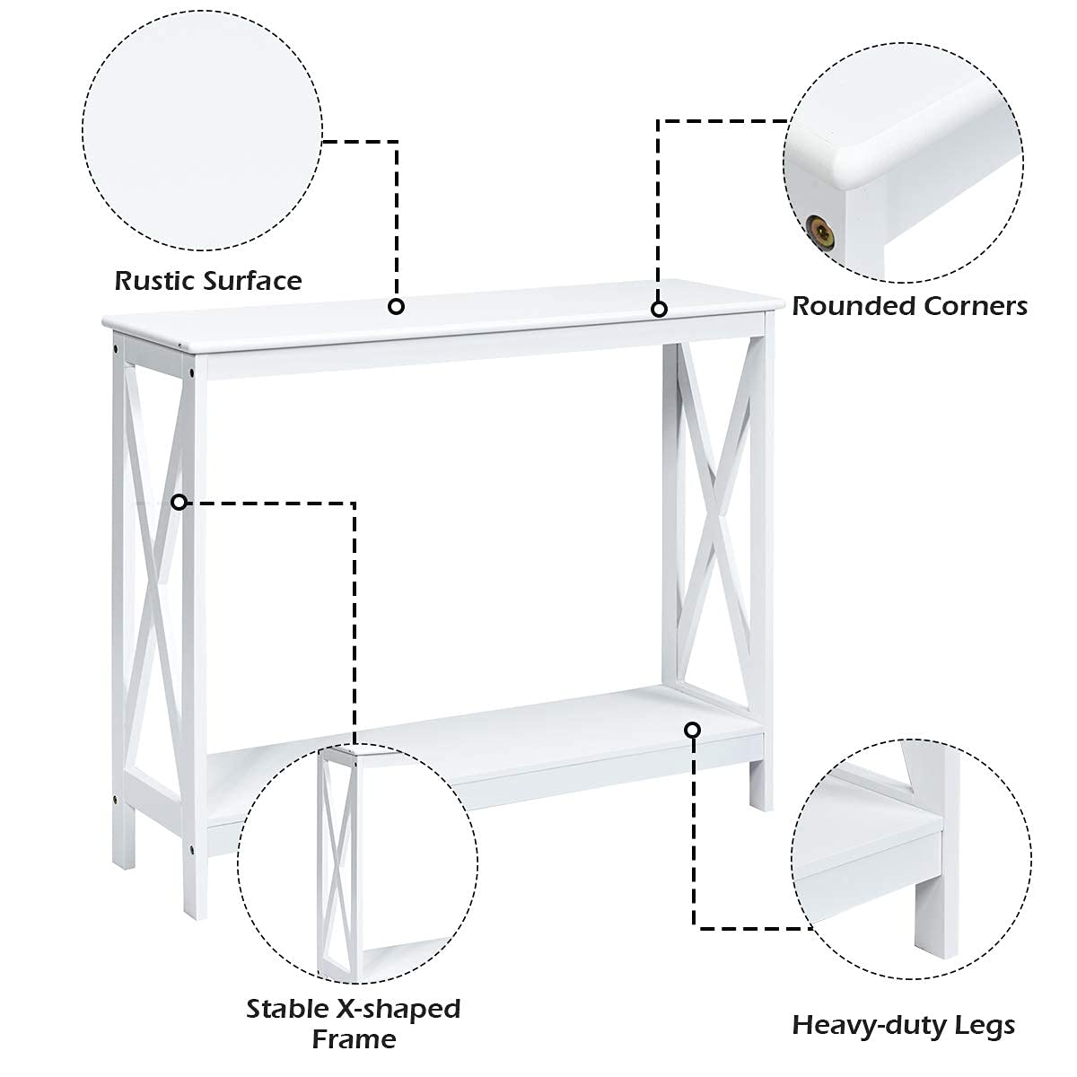 Giantex Console Table 2-Tier with Storage Shelf,X-Design Bookshelf Narrow Accent Table for Entryway Hallway Living Room Sofa Side Table (White)