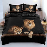 Holiyjog Lion Duvet/Quilt Cover Sets Black Linens Bed Pillow Shams King Queen Twin Full Size Boys Kids Animal Bed Set Home Textile (Queen, 004) Holiyjog