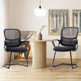 Sweetcrispy Reception Chair No Wheels, Stationary Non Rolling Mesh Mid Back Computer Guest Side with Lumbar Support for Waiting Area Reception Conference Room, Set of 4, Modern Black Sweetcrispy