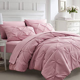 Ubauba 7pc Pink Queen Comforter Set, Pintuck Bed in a Bag Blush Bed Set with Comforters and Sheets 7 Piece, All Season Pinched Bedding Sets for Women (Pink,Queen Size) Ubauba