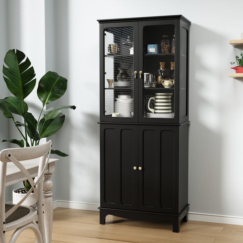ARTPOWER 72" Freestanding Kitchen Pantry Storage Sideboard, Classical Tall Cabinet with Glass Door and Adjustable Shelves for Kitchen, Livingroom and ARTPOWER