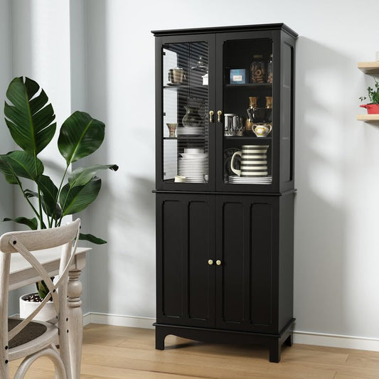 ARTPOWER 72" Freestanding Kitchen Pantry Storage Sideboard, Classical Tall Cabinet with Glass Door and Adjustable Shelves for Kitchen, Livingroom and