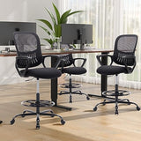 DUMOS Drafting Chair - Counter Height Adjustable Tall Office Desk Chair with Fixed Armrests and Comfortable Lumbar Support for Standing Desk, Deep Black DUMOS