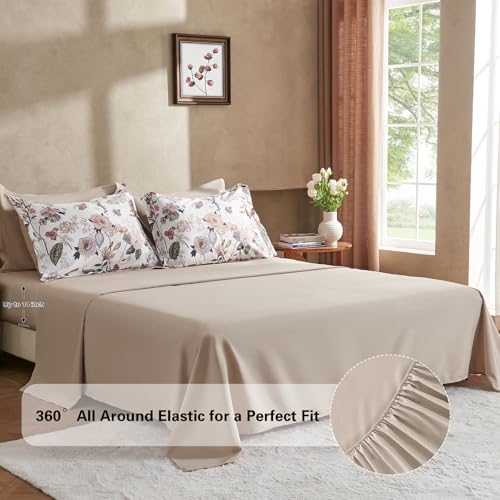 7 Piece Queen Comforter Set, Dusty Pink Butterfly Floral Comforter Set with Flowers Leaves Pattern, Soft Microfiber Complete Bedding Set for All Season(Dusty Pink, Queen) LLDSYW