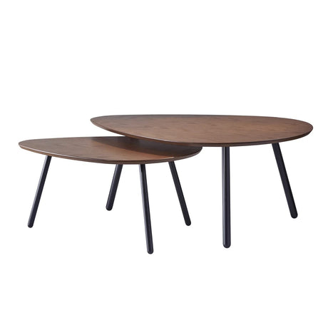 Adesso Set of Two Nesting Coffee Tables – Walnut Oak Veneer and Matte Black Metal Legs – Versatile Modern Accent Tables for Living Rooms, Apartments & Contemporary Homes Adesso