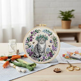 Cat Embroidery Kit for Adults - 20x20cm Pre-Stamped Pattern Cross Stitch Kit with 7.87 Inch Bamboo Hoop, Floss, Needles - DIY Craft Kit for Home Decoration & Gift Giving