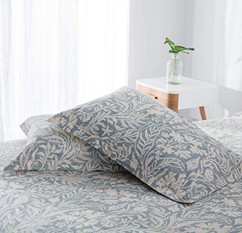 SLEEPBELLA Duvet Cover Queen Size, 600 Thread Count Cotton Beige & Bluish Grey Printed with Luxurious Leaves Pattern Reversible Botanical Comforter Cover Sets, Bedding Set 3Pcs (Queen, Beige Paisley) SLEEPBELLA