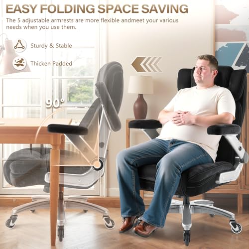 600LBS Fabric Big and Tall Executive Office Chair with 5D Flip Arms and Pocket Spring Cushion, Ergonomic Heavy Duty Desk Chair with Lumbar Support,High Back Cloth Computer Chair,Rubber Wheels Famsway