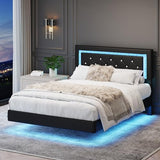 AILUNWALL Floating Bed Frame Full with LED Light, Upholstered Queen Bed Frame with Headboard, Solid Wood Slats Support, Noise-Free, Easy Assembly, No Box Spring Needed (Black, Full) AILUNWALL