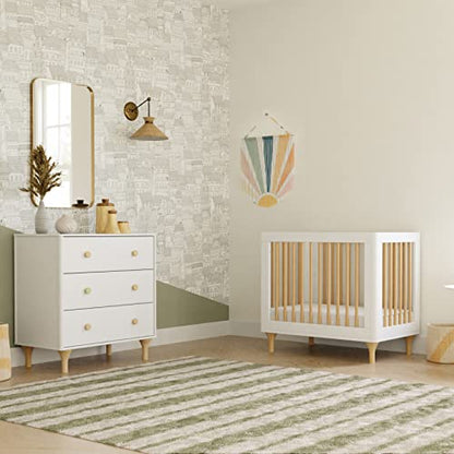 Babyletto Lolly 4-in-1 Convertible Mini Crib and Twin Bed with Toddler Bed Conversion Kit in White and Natural, Greenguard Gold Certified