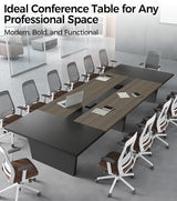 Anzhap 10FT Conference Table, Large Rectangular Seminar Meeting Table, Modern Conference Room Table with Cable Management & 2" Thickened DeskTop for Office Meeting (Oak + Gray, 118"L * 51"W * 30"H) Anzhap