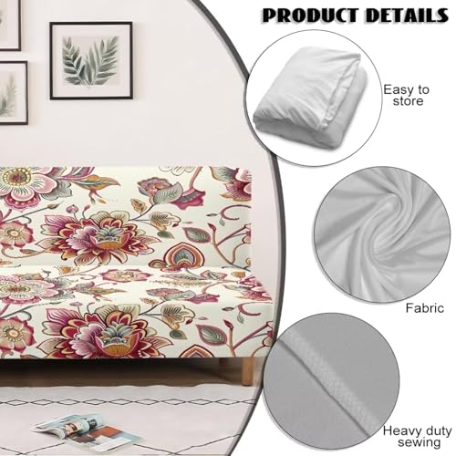 Xorudoydet Bohemian Floral Print Stretch Sofa Slipcover Armless Futon Cover Fitted Furniture Protector Polyester Spandex Washable Armless Sofa Cover Folding Couch Covers Xorudoydet