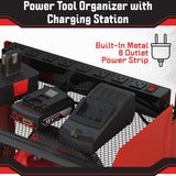 Stalwart Power Tool Organizer Wall Mount with Charging Station - 4 Drill Holder with 8 Outlet Power Strip - Garage Organizer Tool Storage Rack Stalwart