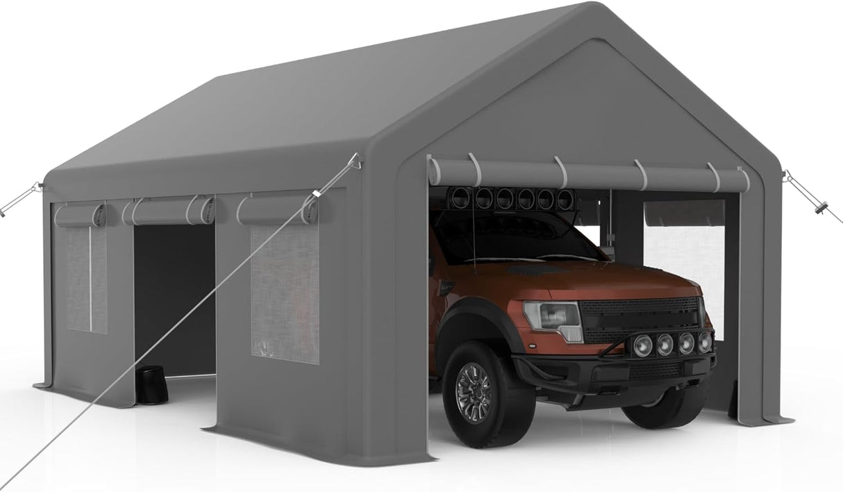 GarveeLife 13x20ft Carport Heavy Duty, Portable Garage with 4 Doors + 4 Window, Upgraded Carport with Reinforced Steel Poles, Uv Resistant Waterproof Tarp for Car, Truck, Boat GarveeLife