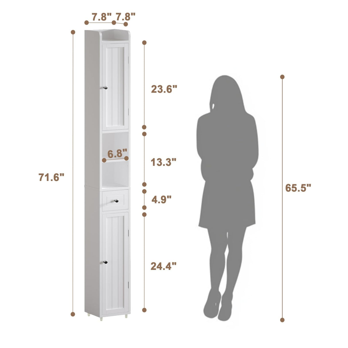 ChooChoo Narrow Bathroom Storage Cabinet with Adjustable Shelves, Tall Storage Cabinet with 2 Doors and 1 Drawer, Freestanding Cupboard for Small Spaces, White ChooChoo