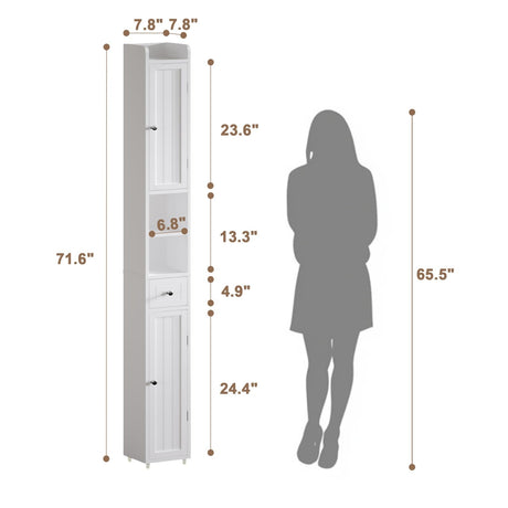 ChooChoo Narrow Bathroom Storage Cabinet with Adjustable Shelves, Tall Storage Cabinet with 2 Doors and 1 Drawer, Freestanding Cupboard for Small Spaces, White ChooChoo