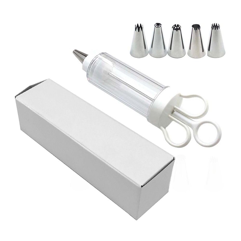 gifthub White Cupcake Icing Piping Kit,Easy to Use,Plastic Reusable Cupcake Injector with 6 Stainless Steel Icing Nozzles,Durable Dessert Cream Decorating Tools for Cooking Baking(8.86x2.60x1.77 Inch) gifthub