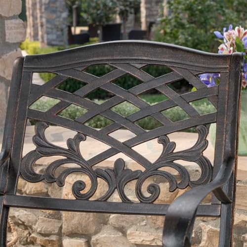 Modern Traditional Armchair, Dining Chair with Floral Decoration and Curved Legs, Outdoor Dining Chair with Lattice Design, Stylish Design, Perfect for The Garden, Backyard and Patio WoodArtSupply
