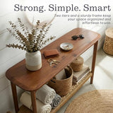 Alaterre Furniture Calais Living Room Collection – 48 Inch Solid Wood Entryway Table with Woven Storage Shelf – Mid Century Modern 2-Tier Sofa Table for Living Room, Hallway, or Foyer (Warm Chestnut) Alaterre Furniture