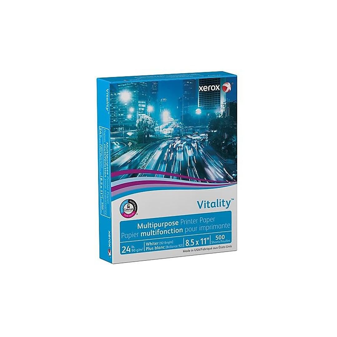 xerox Vitality Multipurpose Print Paper, 92 Bright, 24 lb Bond Weight, 8.5 x 11, White, 500/Ream Xerox