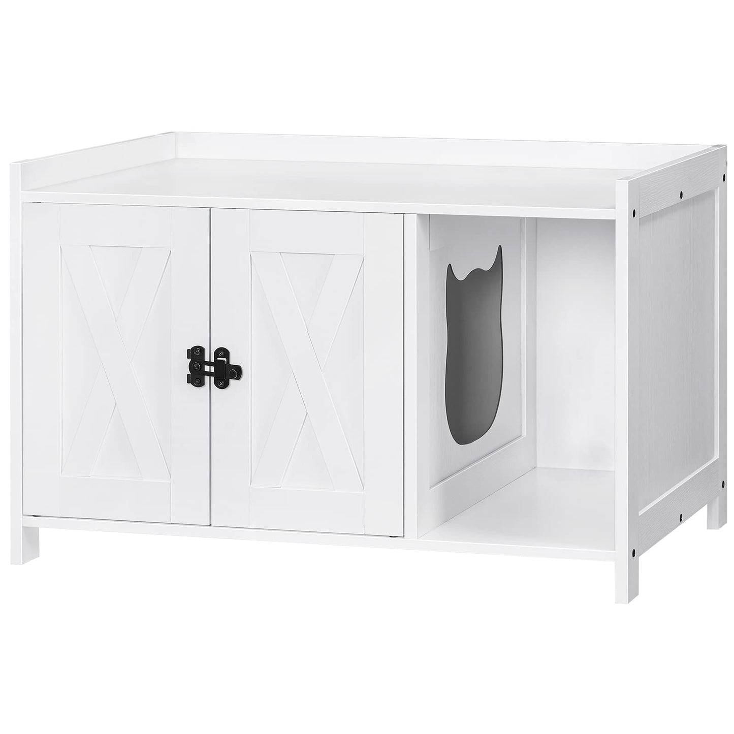 MAHANCRIS Cat Litter Box Enclosure, Hidden Litter Box Furniture with Divider, Wooden Cat Washroom Storage Cabinet Bench, Indoor Cat House as Table Nightstand, for Living Room, Bedroom, White  - WoodArtSupply