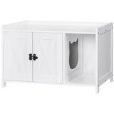 MAHANCRIS Cat Litter Box Enclosure, Hidden Litter Box Furniture with Divider, Wooden Cat Washroom Storage Cabinet Bench, Indoor Cat House as Table Nightstand, for Living Room, Bedroom, White CWWT2501 MAHANCRIS
