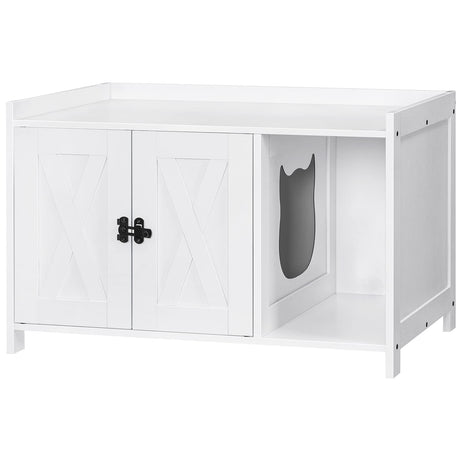 MAHANCRIS Cat Litter Box Enclosure, Hidden Litter Box Furniture with Divider, Wooden Cat Washroom Storage Cabinet Bench, Indoor Cat House as Table Nightstand, for Living Room, Bedroom, White CWWT2501 MAHANCRIS