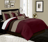 Chezmoi Collection Loft 8-Piece Luxury Striped Comforter Set (Full, Burgundy/Coffee/Brown) Chezmoi Collection