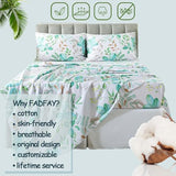 FADFAY Full Sheets 100% Cotton Teal Green Leaf Pattern Printed Bed Sheets, Botanical Sheets Leaves Pattern Modern Minimalist Bedding, Soft Crisp & Breathable Luxury Deep Pocket Fitted Sheet, 4Pc FADFAY