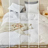 WARMDERN Duvet Cover Set Queen Size, 3pcs Washed Microfiber White Bedding Set, Soft Breathable Striped Textured Seersucker Duvet Cover with Zipper Closure & Corner Ties(White, Queen) WARMDERN